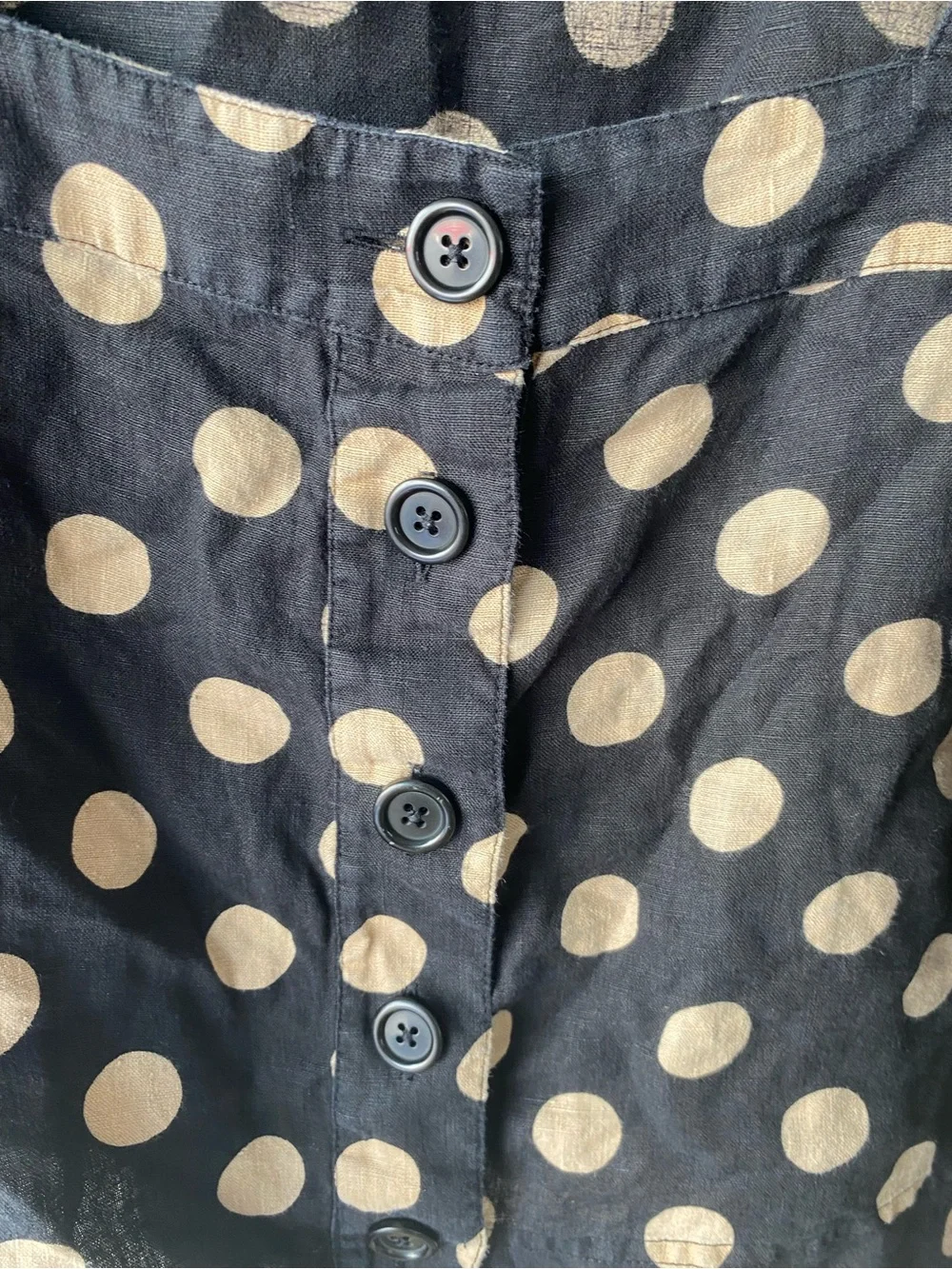 J.Crew Black Tan Polka Dot Square Neck Linen Puff Sleeve Blouse Top XS